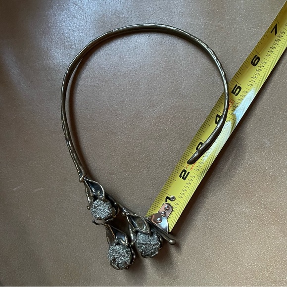 Brutalist pyrite and brass flower necklace vintage silver gold statement - Picture 10 of 13